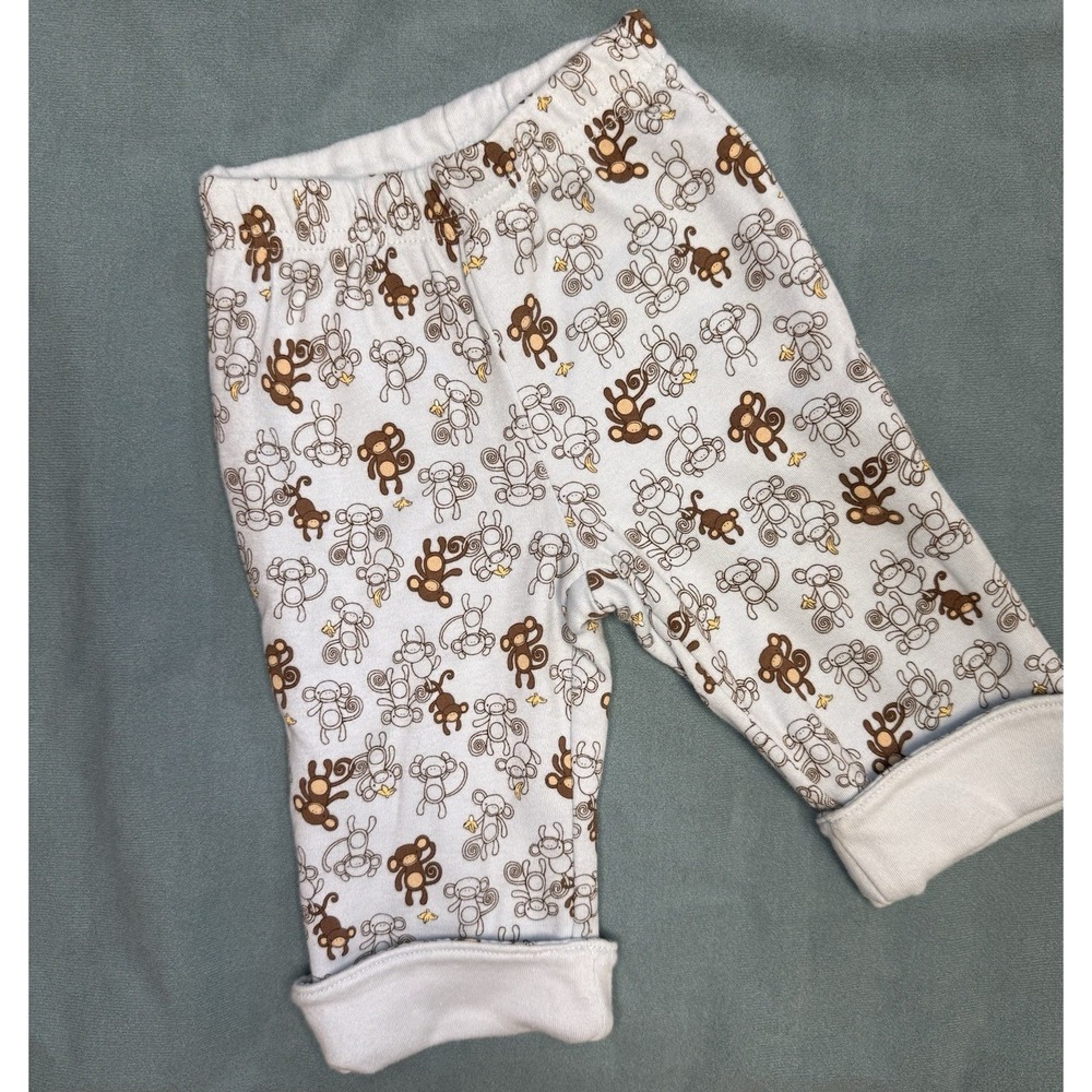 Gymboree Baby Pants Light Blue‎ Monkey Banana Print Elastic Waist 0-3 Months